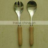 Stainless steel Salad spoon and Salad fork set in wooden handle