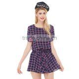 Women Grid Plaid Romper Slim Fit Beach Party Jumpsuit Shorts OEM Type Supplier Factory Manufacturer From Guangzhou thumbnail-1