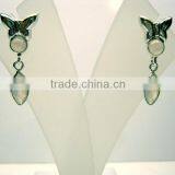 Rainbow Moonstone Round & Marquise Cabochon Earrings, 925 Solid Sterling Silver Earrings, Designer Gemstone Dangle Earrings thumbnail-2