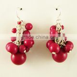 New red pair beads pendant fish hook glod jewelry earring designs for women