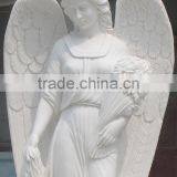 Hand Carved White Marble Angel Headstone Design thumbnail-2