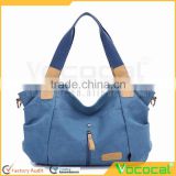 Women's Canvas Large Capacity Handbag Tote Crossbody Bag for iPad Folding Umbrella Cosmetics Blue
