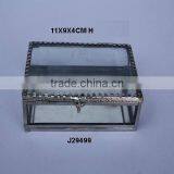 Rectangular Shape Glass Jewellery Box With Brass Fittings in Nickel Finish
