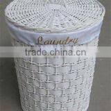 White Wicker Laundry Basket With Cotton Liner thumbnail-1
