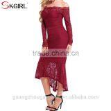 Women's off Shoulder Long Sleeve Floral Lace Mermaid Long Fish Tail Cocktail Evening Bodycon Dress thumbnail-5