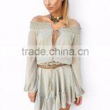 off Shoulder Smocking Dress Woman Ruffle Chiffon Dresses Women Summer thumbnail-1