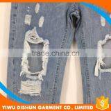 Women Good Quality Fashion Print Worn Brand Blue Jeans With Holes thumbnail-2
