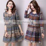 2017 New Design Large Size Fashion Ladies Retro National Wind Style Ladies Dress Cotton Printed Dress thumbnail-1