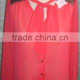 Women Chiffon Blouse Patterns and Beads Ladies Shirt thumbnail-1
