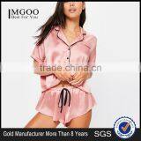 MGOO Custom Manufacturer Pink Satin Pyjama Sets For Women Buttons Up Slik Pink Sets Shirts And Shorts