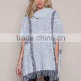 MGOO New Fashion Plaid Pullover Tops Grey Knit Mohair Fringe Poncho Women Winter Popular Clothes thumbnail-4