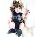High Quality Toddler Clothing Leopard Print Leather Splicing Summer Baby Clothes Romper thumbnail-2