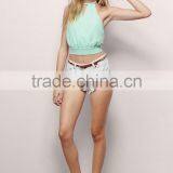 Chiffon Front Row Crop Top With Halter Neck Wholesale Women Tops thumbnail-3