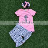 2016 Summer Design Girls Baby 2-7 Years Old Girls Hot Pink Strpies Clothing Capri Outfit Child Clothing With Matching Headband thumbnail-1
