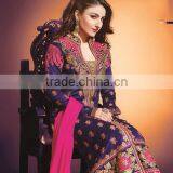 New Violet Red Color With Zari Pink Embroidery Work Neck and Bottom Designer Semi Stitch Salwar Kameez thumbnail-1