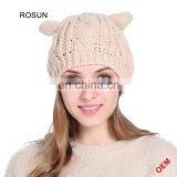 Cat beanie hat with ears for women cable knit hats winter wear
