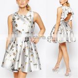 Latest Design Fashon Girls Mini Dress in Sateen Floral Print with Frill Back Detail