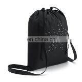 Custom Black Canvas Glitter Drawstring Duffle Backpack Bag thumbnail-2