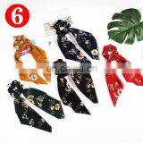 Girl Women Satin Chiffon Scrunchies Hairbands Solid Flower Leopard Design Ponytail Holder Stretch Headwear 6series
