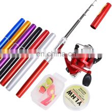1 meter pen fishing rod  Aluminum Alloy Reel + Lures Baits + Jig Hooks set with fiberglass fishing rod in pen case metal rod pen