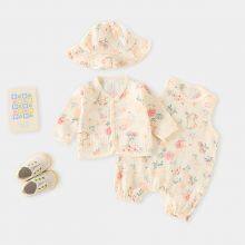 Kids Romper Climb Crawl Suit Vest Sets Newborn Bodysuit Baby Clothes Summer Three Pieces Children's Pajama Onesie Jumpsuit thumbnail-4