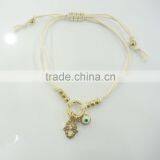FASHION BRAIDED HAMSA HAND,EVIL EYE ADJUSTABLE BRACELET WITH CRYSTAL STONES thumbnail-1