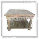 Antique Solid Oak Wood Square Coffee Table thumbnail-1