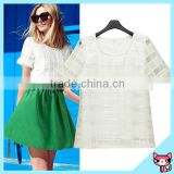 High Quality White Color Ladies Short Sleeve Blouse