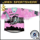 Mens 2016 Custom Design Cheap Sublimation Team Hockey Shirts Sublimation Polyester Custom Ice Hockey Jersey Pink Hockey Jersey thumbnail-1