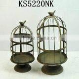 Rusty Gray Iron Bird Metal Cage on Pedestal