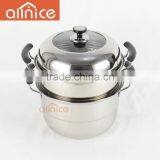 Bakelite Handle 28/30/32/34cm 2 Layer Stainless Steel Food Steamer With Glass Lid and Double Bottom thumbnail-2