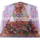 Orgonite Mix Chakra Gemstone Pyramid With Flower Of Life Chakra Symbol Charged Crystal Point : Orgonite Agate