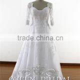 Dubai Muslim Bridal Gown 3/4 Long Sleeves Lace Wedding Dress Patterns 2016 Quality Choice Most Popular thumbnail-2