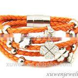 Fashion Stainless Steel Clasp Austrian Crystal Leather Bracelets