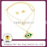 Best Selling Stylish Muslim Jewelry Stainless Steel Green Enamel Evil Eye Charm Pendant Earrings Necklace Womens Jewelry Set thumbnail-1