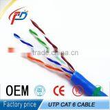 high quality factory price 23awg 0.57mm bare copper 4pair cat 6 utp lan cable