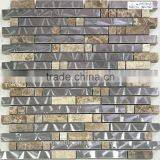 Metal Mix Stone Mosaic Tiles, Mix Stainless Steel Strip Mosaicfor Modern House(PMTH3023)