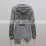 Wholesale 2016 Fashion Women Slit Back Letters Printed Hoodies Ladies Alphabet Long Velvet Zip Up Custom Hoodie Manufacturers thumbnail-3