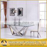 Special Design Mirror Silver Stainless Steel Glass Dining Table