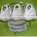 Set of 6 Ceramic Coffee Mug and Saucer With Rack thumbnail-1