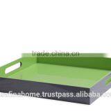 Set of 2 Square Green Colored Lacquer Serving Trays thumbnail-1