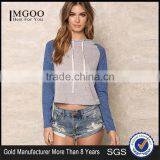 MGOO 2017 New Designs Navy Blue And Grey Raglan Sleeves Cropped Knit Hoodies Tops 180g 100% Cotton Jersey Plain thumbnail-1