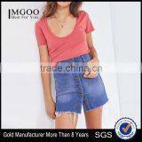 MGOO Wholesale Solid Color Scoop Neck T Shirt Woman Cotton Plain Slim Fit Short Sleeve T Shirts thumbnail-1