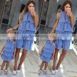 Newst Cotton Summer Frock Designs Flounced Mother Daughter Matching Dress thumbnail-1