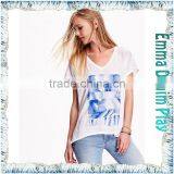 2016 Top Custom Designs Ditigal Printing Girls Open Hem Deep V Neck T-Shirt thumbnail-2