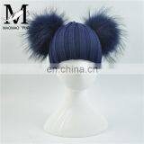 Brand Cute Baby Crochet Hats and Caps With Two Real Raccoon Fur Balls Top Color Matching Hat thumbnail-3