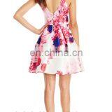 2017 BAIYIMO Floral Printed Fit-and-Flare Sleeveless and V-back With Zipper Summer Casual Dress Made in China thumbnail-3