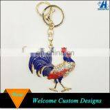 Promotional Items 2017 Zinc Alloy Metal Bling Rhinestone Colorful Enamel Rooster Keychain
