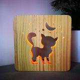 Carved Fancy and Warm Pets Personal Memorial Gifts Wooden LED Cat and Moon Light thumbnail-1