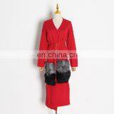 Patchwork Fur Pocket Women's Knitted Coat Autumn New thumbnail-4